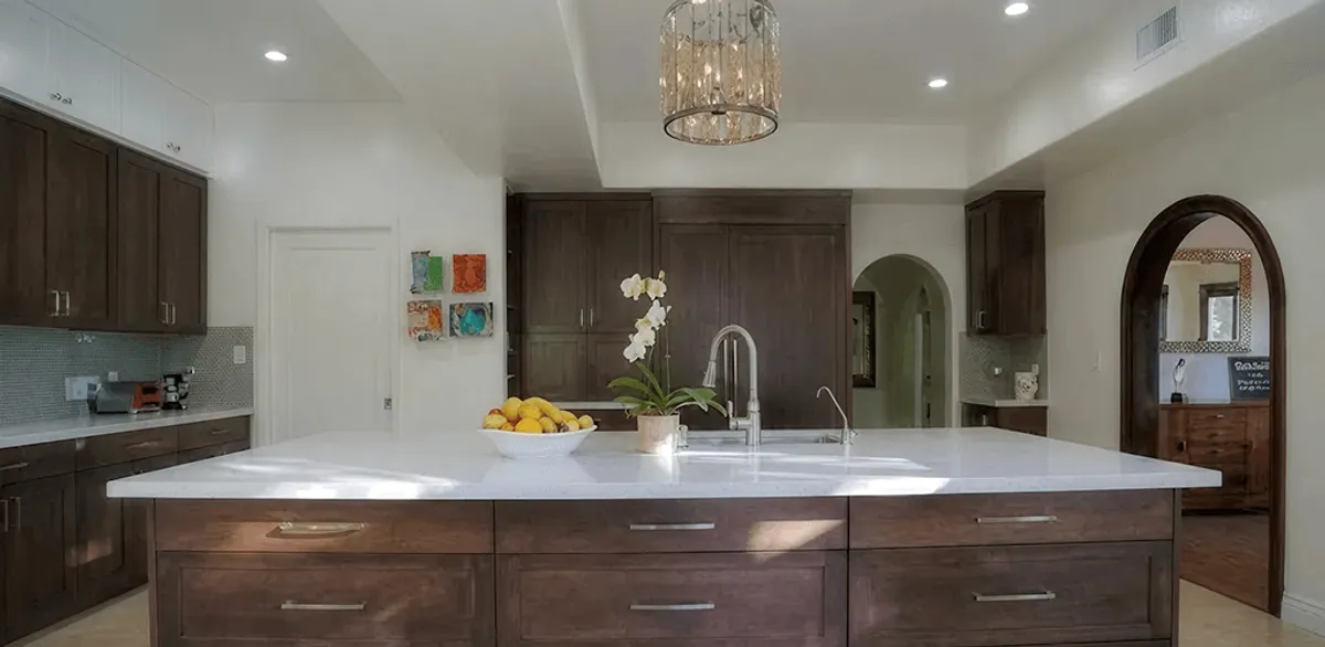 Cabinet refacing project with updated kitchen cabinets and island in Los Angeles, CA