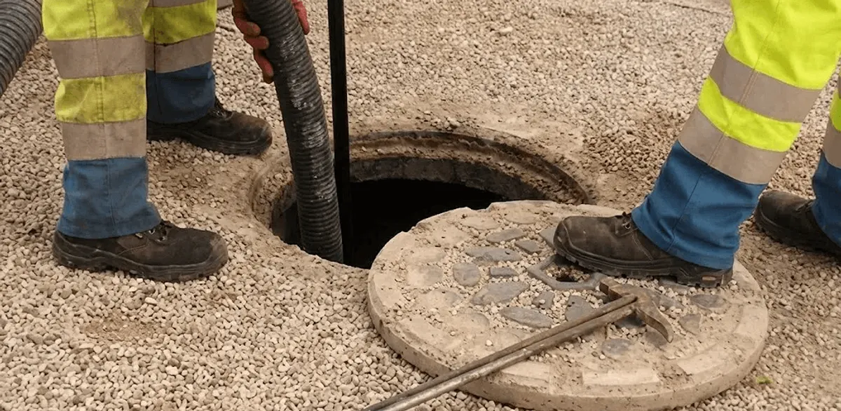 Drain cleaning crew clearing a sewer access point with professional equipment in Los Angeles, CA